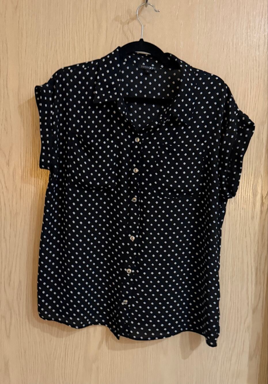 Papermoon Large Black White Print Button Front Short Sleeve Blouse